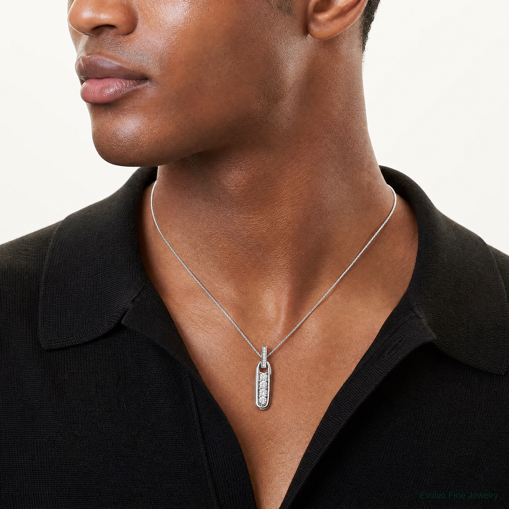 Sterling Silver Rhodium-plated Polished CZ Elongated Oval Pendant - Model Shot