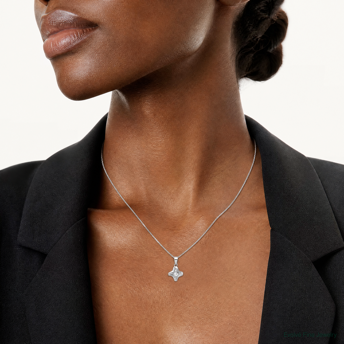 Sterling Silver Rhodium-plated Polished CZ Pendant - Model Shot
