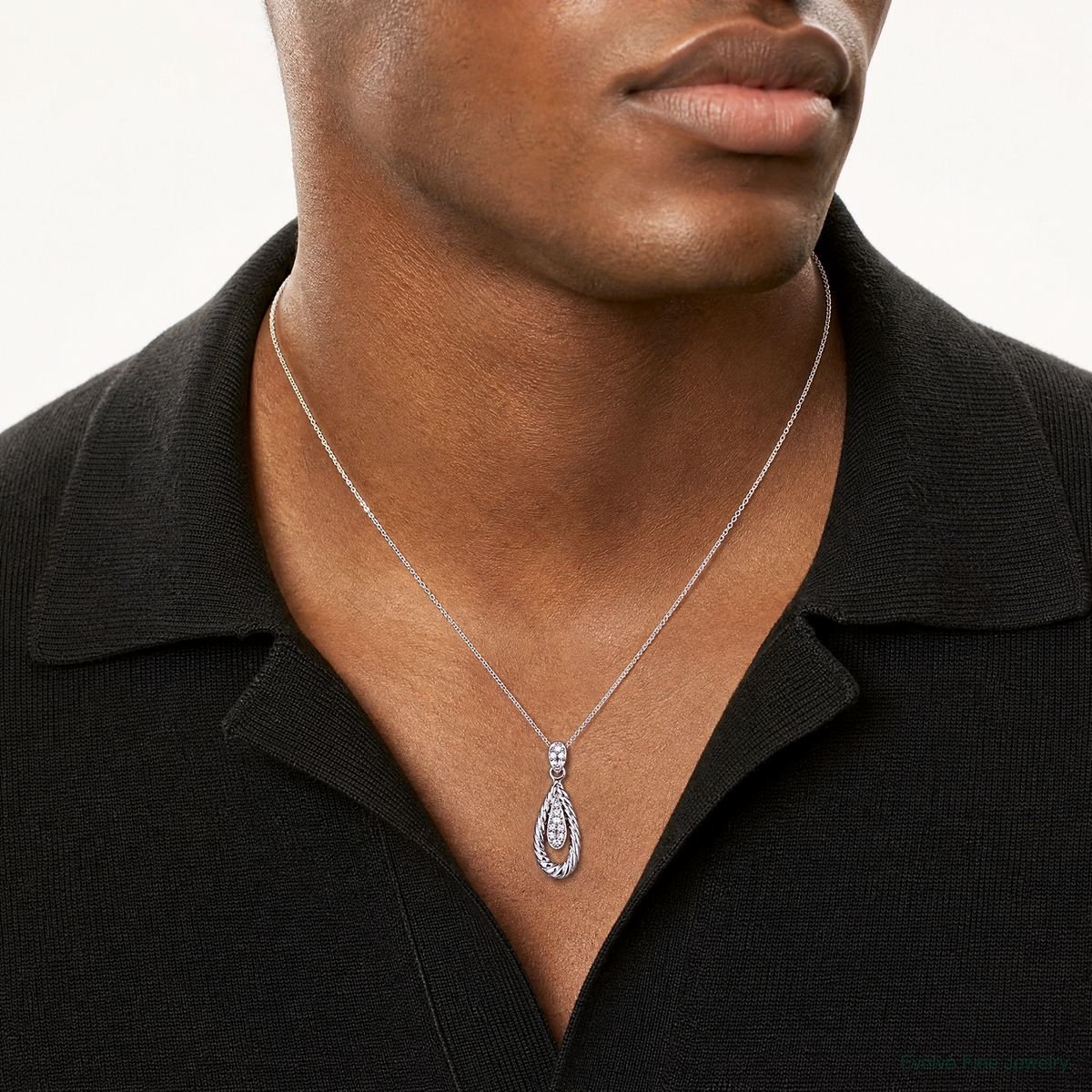 Sterling Silver Rhodium-plated Polished CZ Teardrop Pendant - Model Shot