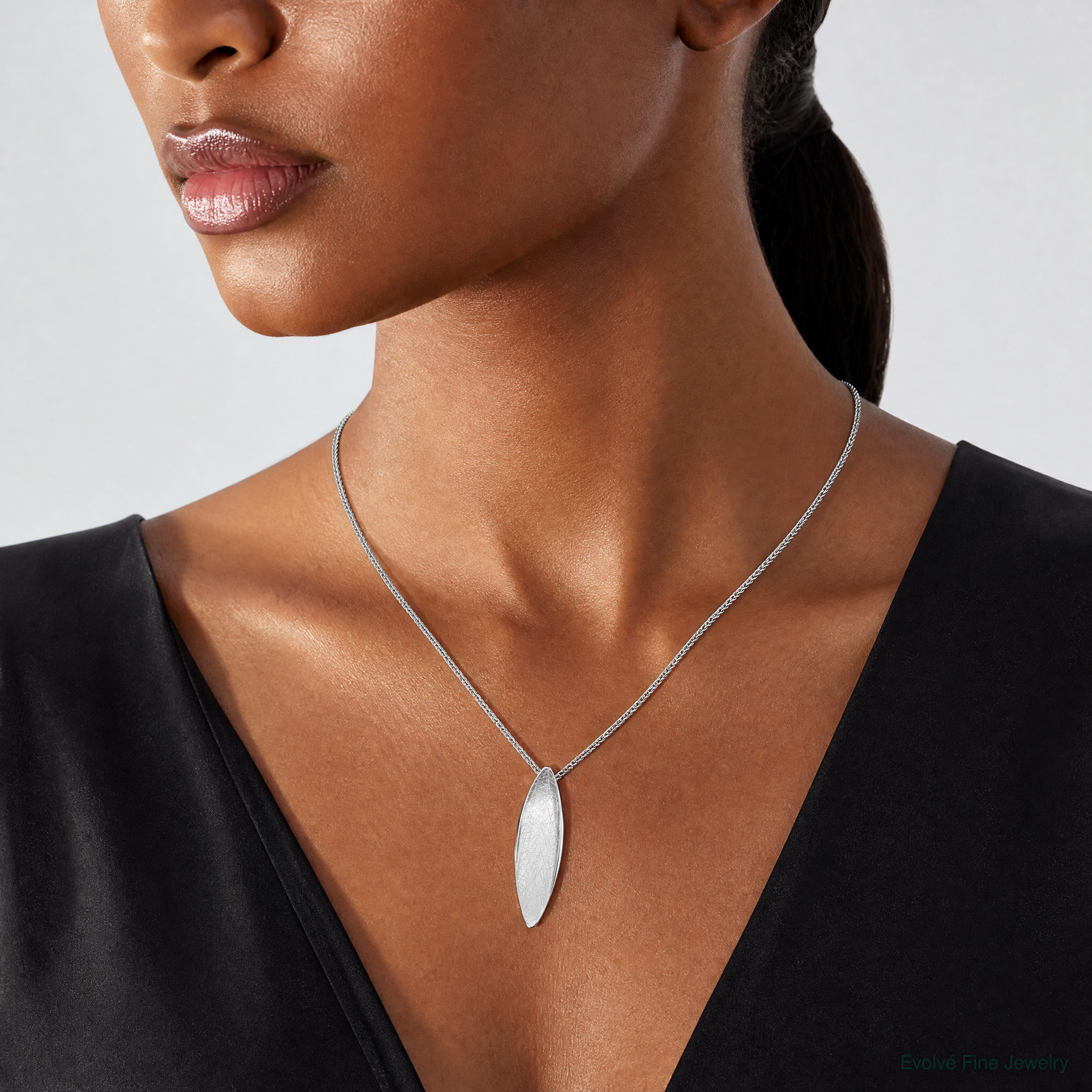 SS Rhodium-plated Polished and Brushed Fancy Chain Slide Pendant - Model Shot