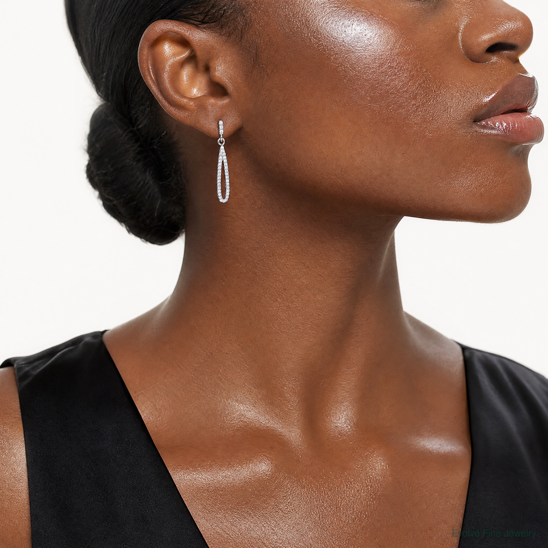 Sterling Silver Rhodium-plated CZ Post Dangle Earrings - Model Shot