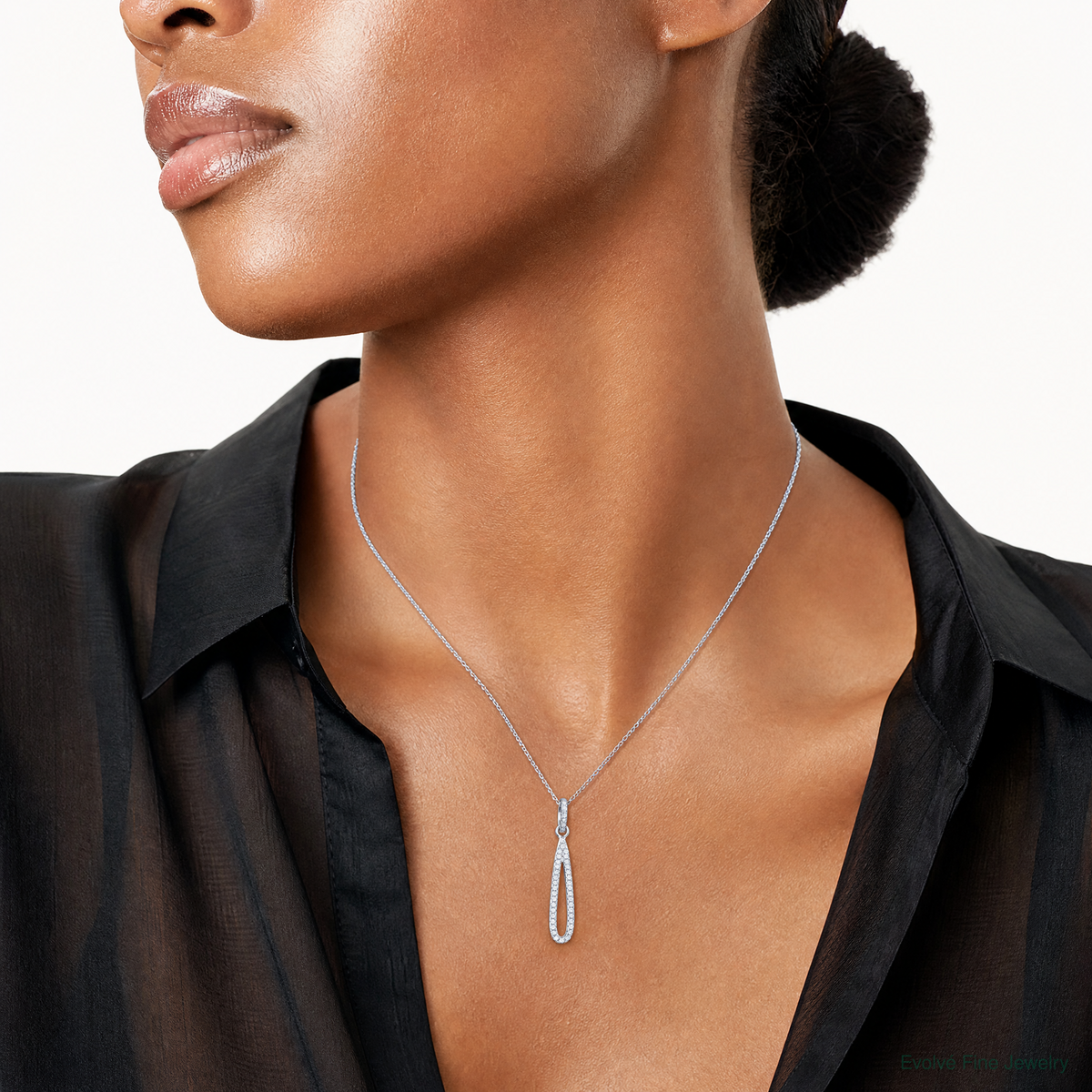 Sterling Silver Rhodium-plated CZ Dangle Pendant - Model Shot