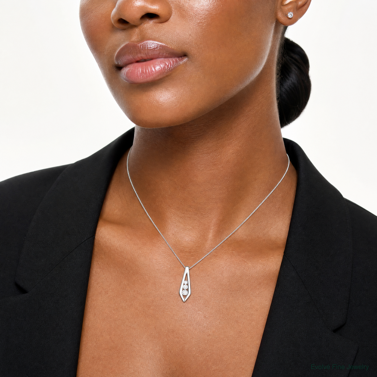 Sterling Silver Rhodium-plated Polished Fancy CZ Chain Slide Pendant - Model Shot