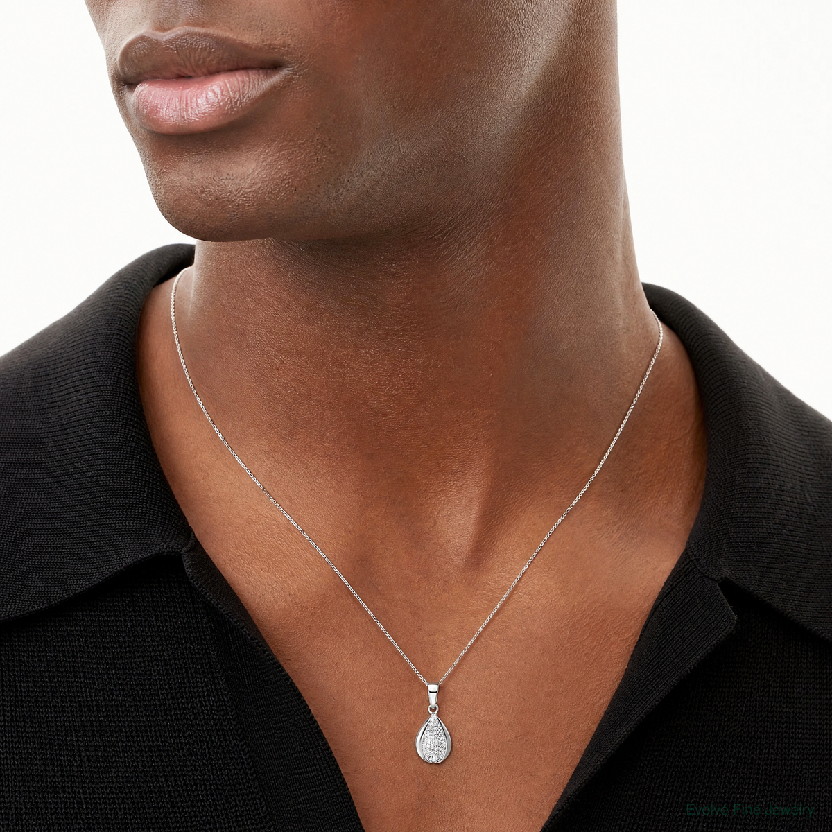 Sterling Silver Rhodium-plated CZ Teardrop Pendant - Model Shot
