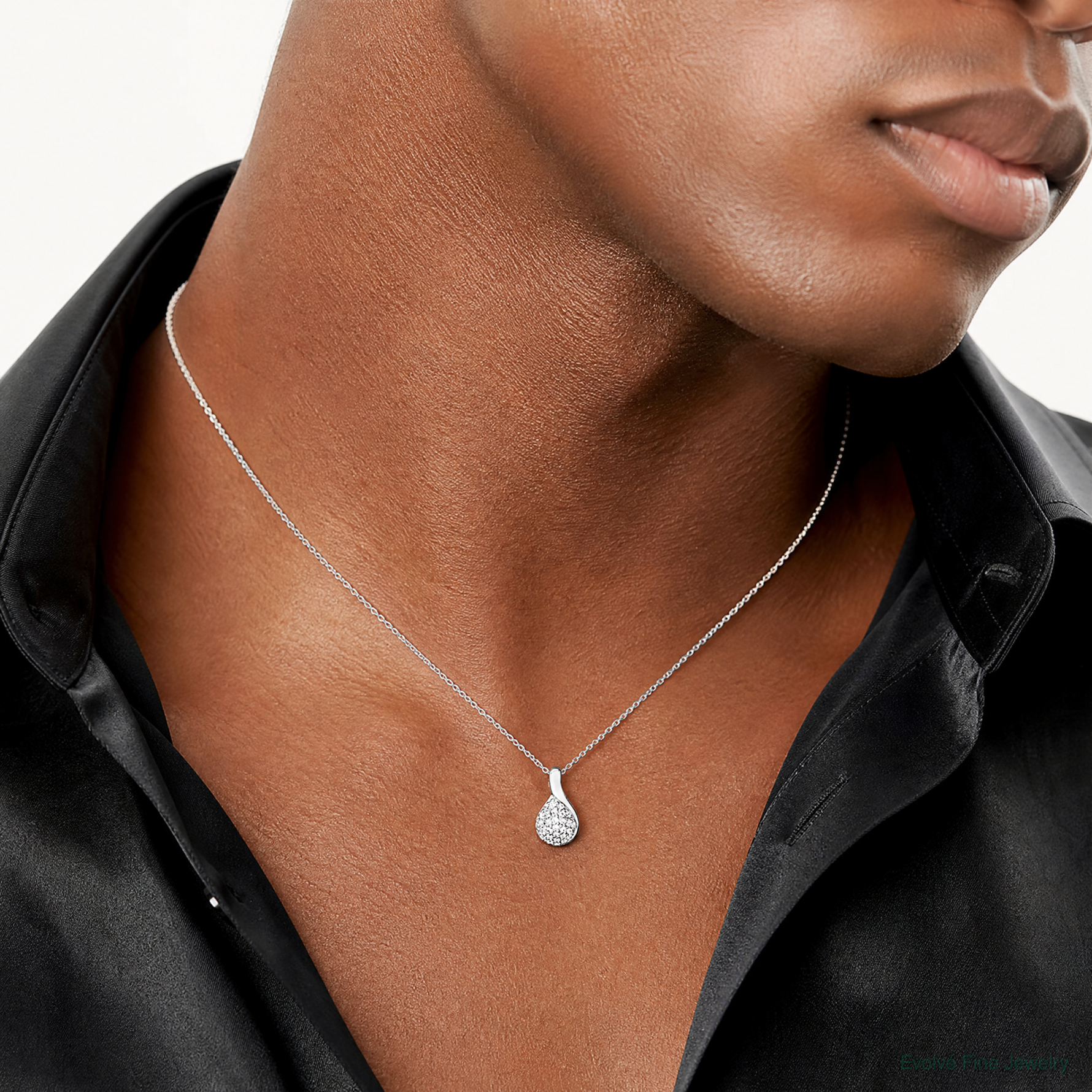 SS Rhodium-plated Polished Fancy CZ Chain Slide Pendant - Model Shot