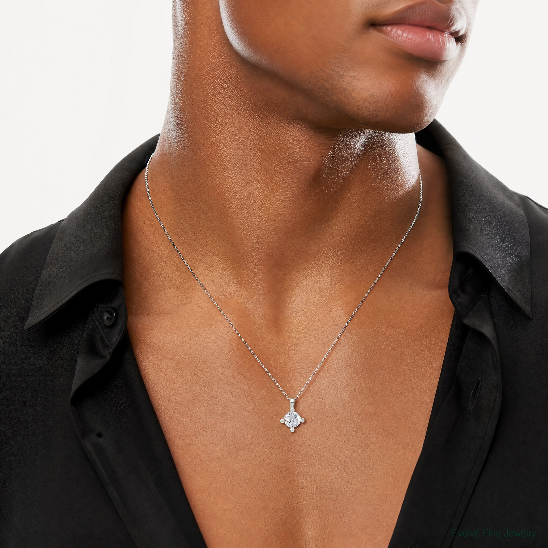 Sterling Silver Polished 4 Prong CZ Chain Slide Pendant - Model Shot