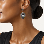 Sterling Silver Antiqued Marcasite Garnet Blk Agate and MOP Cameo Earrings - Model Shot