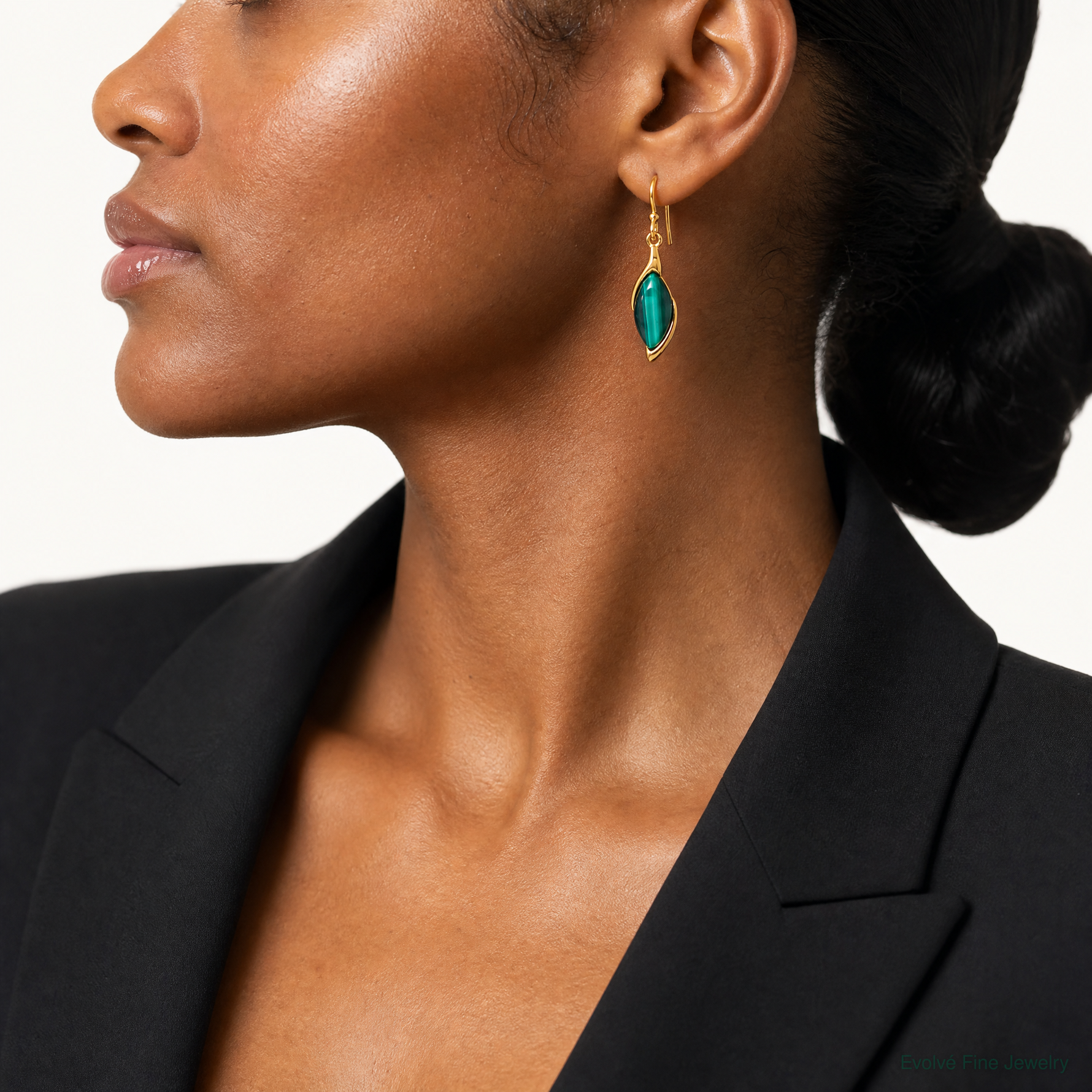 Sterling Silver Gold-Tone Polished Fancy Malachite Dangle Earrings - Model Shot