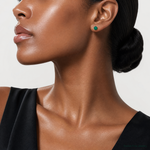 Sterling Silver Gold-tone Green Chalcedony Post Earrings - Model Shot