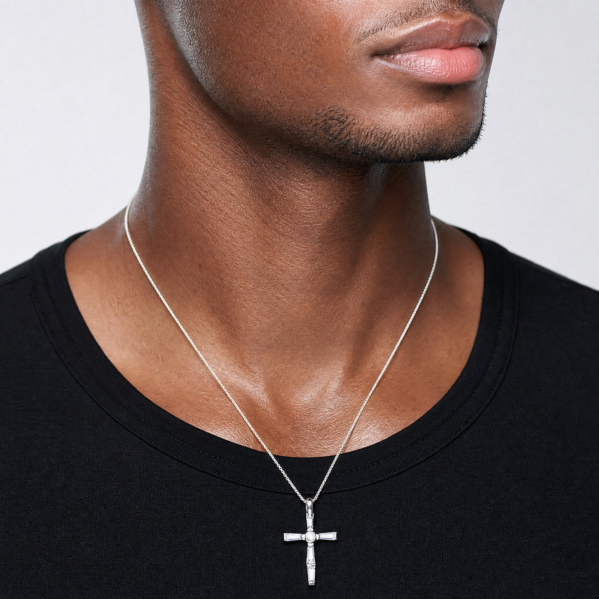 Sterling Silver Rhodium-plated Polished CZ Cross Pendant - Model Shot