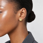 Sterling Silver Gold-tone Polished Enamel Lucky Clover Post Earrings - Model Shot