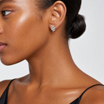 Sterling Silver Rhodium-plated Polished CZ Leaf Post Earrings - Model Shot