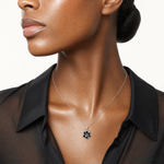 Sterling Silver Rhodium-plated Enamel Black Paw Print With Heart Pendant - Model Shot