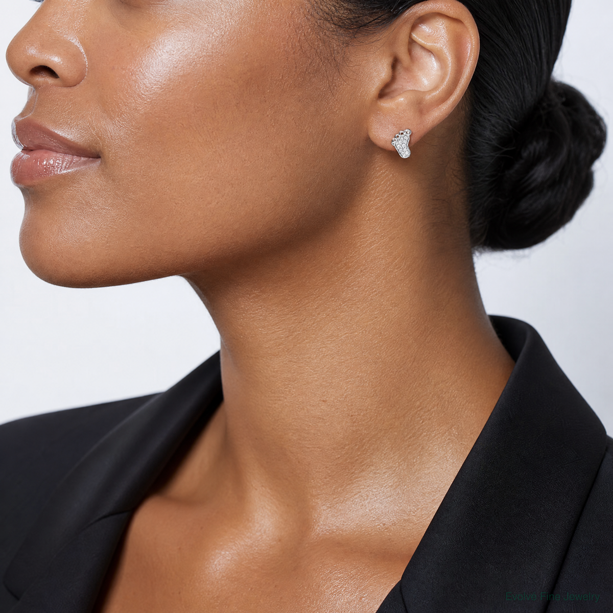 Sterling Silver Rhodium-plated Polished CZ Footprints Post Earrings - Model Shot