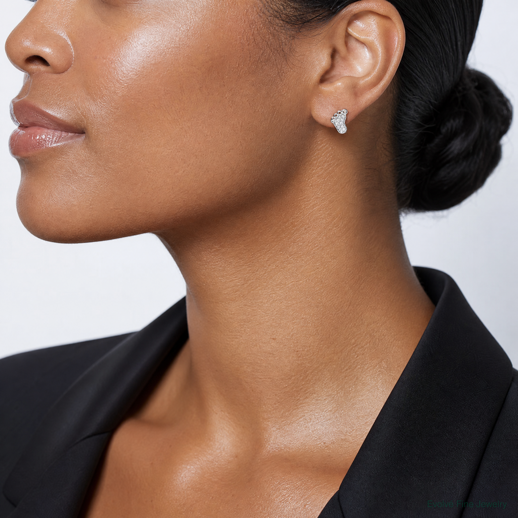 Sterling Silver Rhodium-plated Polished CZ Footprints Post Earrings - Model Shot