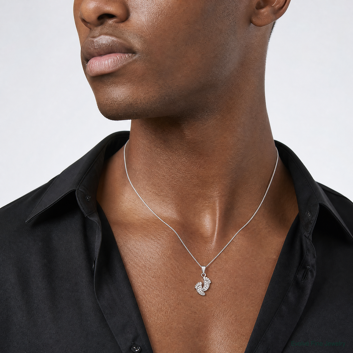 Sterling Silver Rhodium-plated Polished CZ Footprints Pendant - Model Shot
