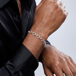 Sterling Silver Polished Fancy Large Heart Link Bracelet - Model Shot