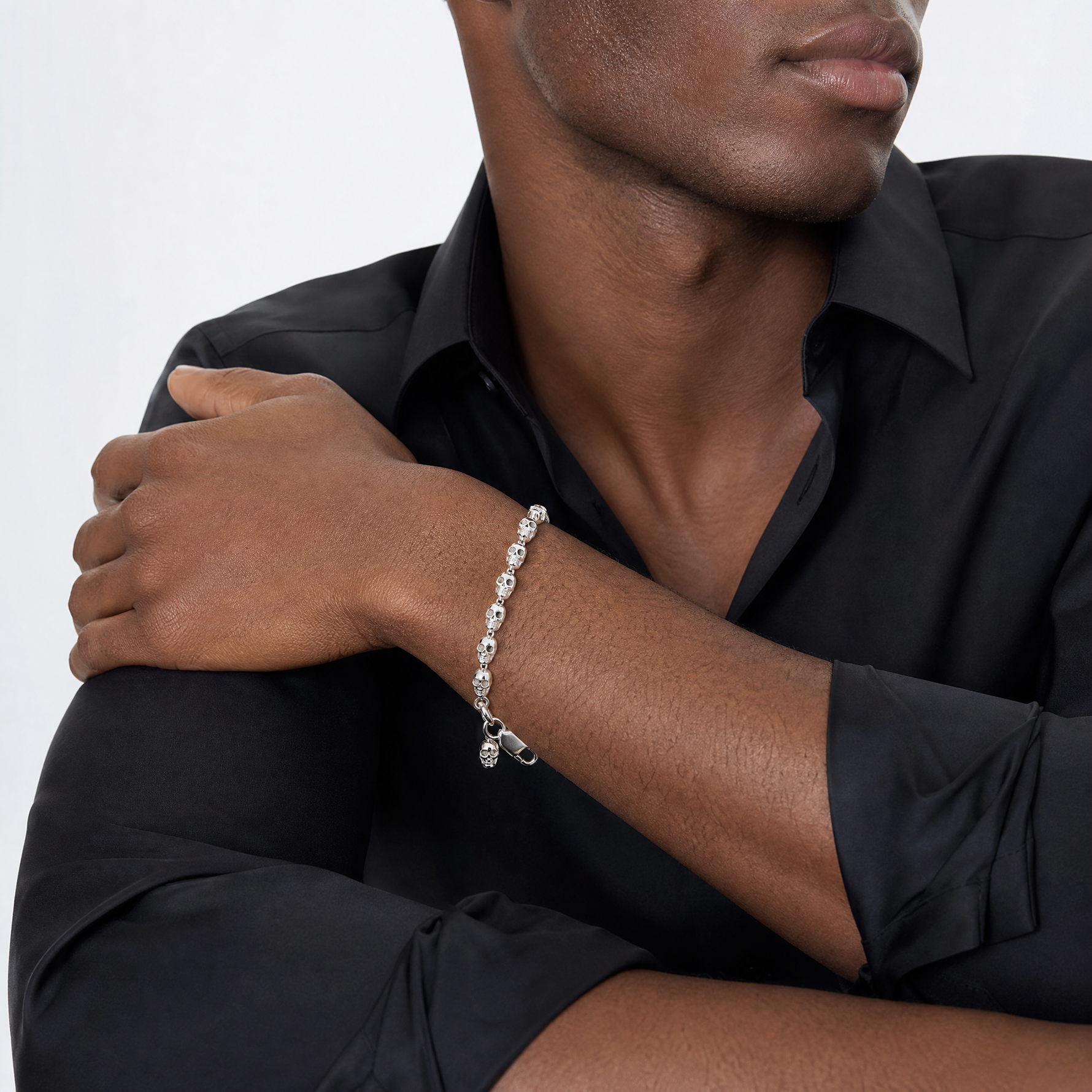 Sterling Silver Skull Bracelet - Model Shot