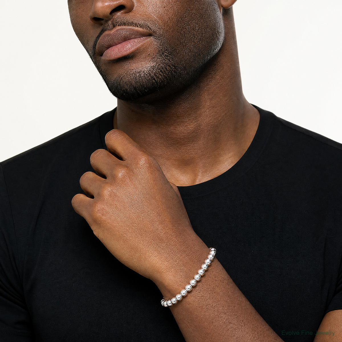 Sterling Silver Polished Bead Stretch Bracelet - Model Shot