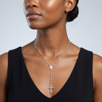 Sterling Silver Polished Crucifix Rosary 18 inch Necklace - Model Shot
