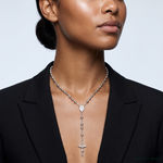 Sterling Silver Polished Rosary Necklace - Model Shot