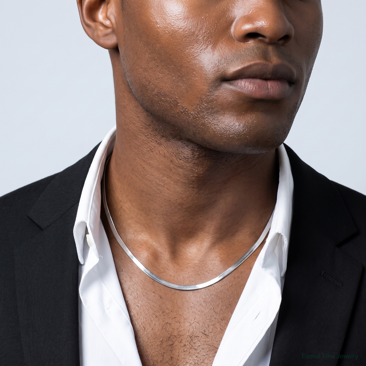 Sterling Silver Rhodium-plated 3mm Magic Herringbone Chain - Model Shot