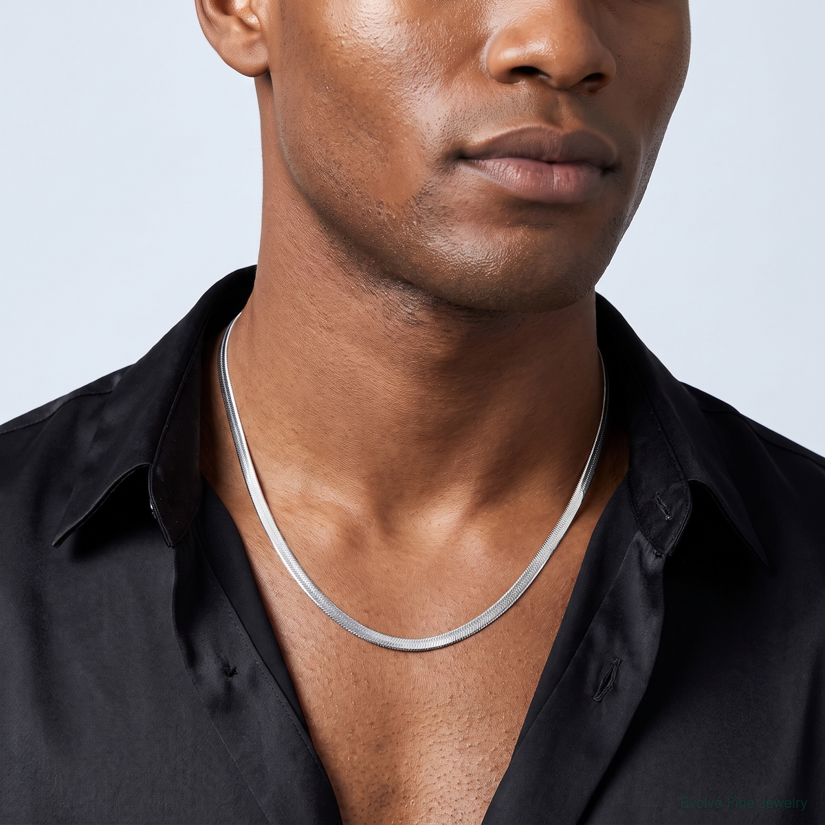 Sterling Silver Rhodium-plated 4.5mm Magic Herringbone Chain - Model Shot