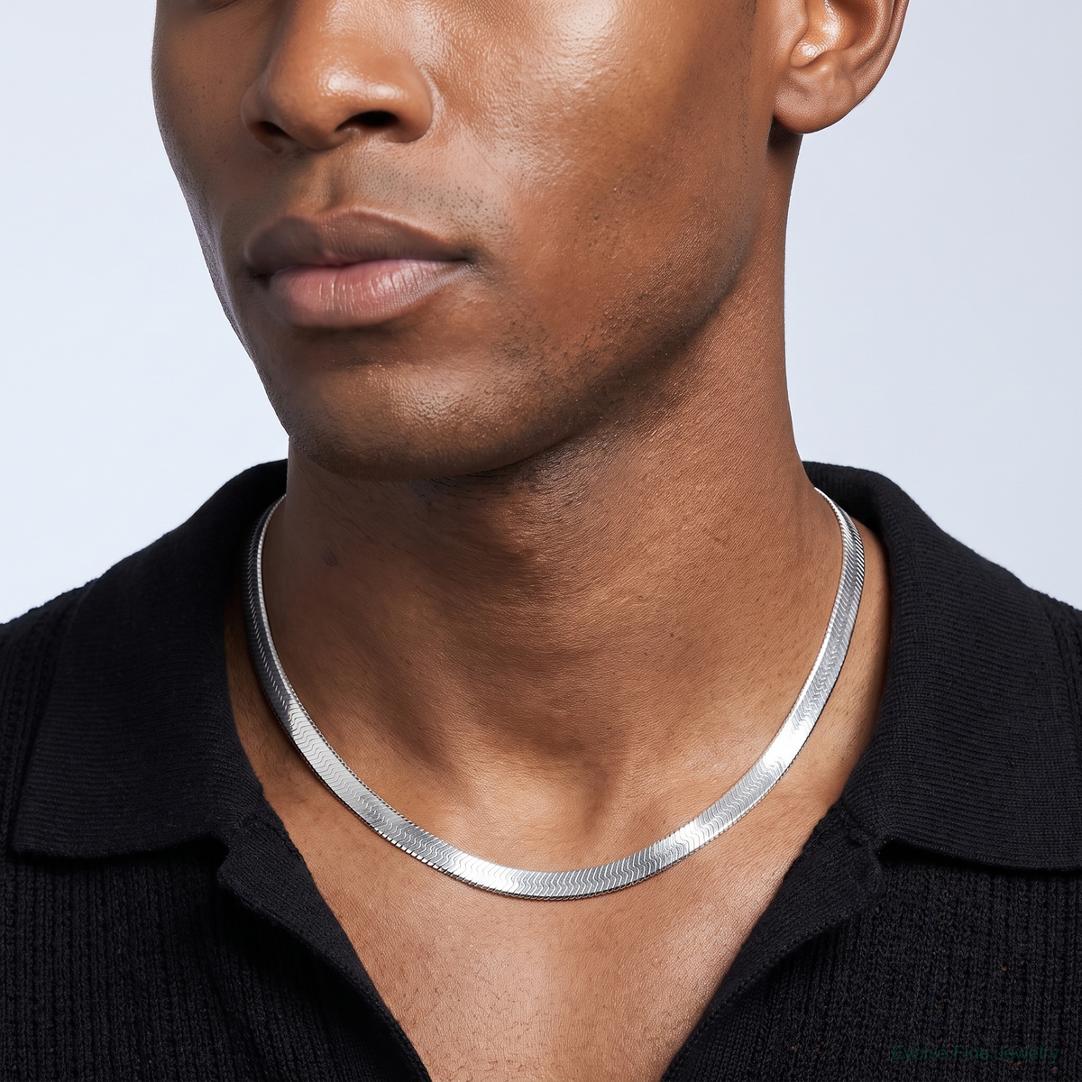 Sterling Silver Rhodium-plated 8mm Magic Herringbone Chain - Model Shot