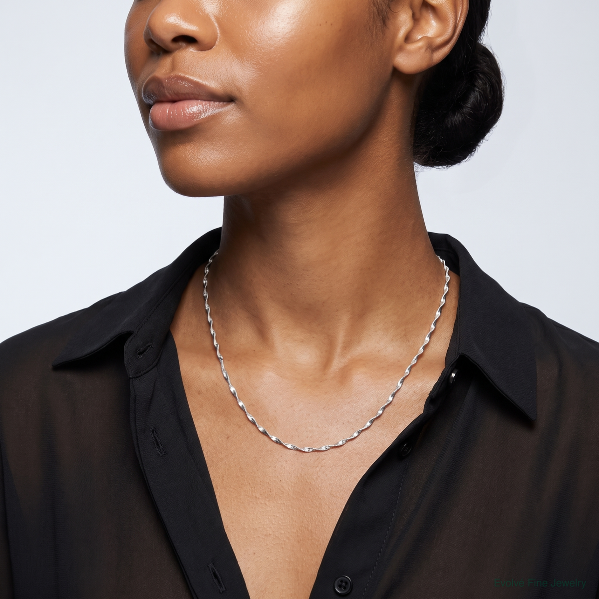 Sterling Silver 2mm Twisted Herringbone Chain - Model Shot