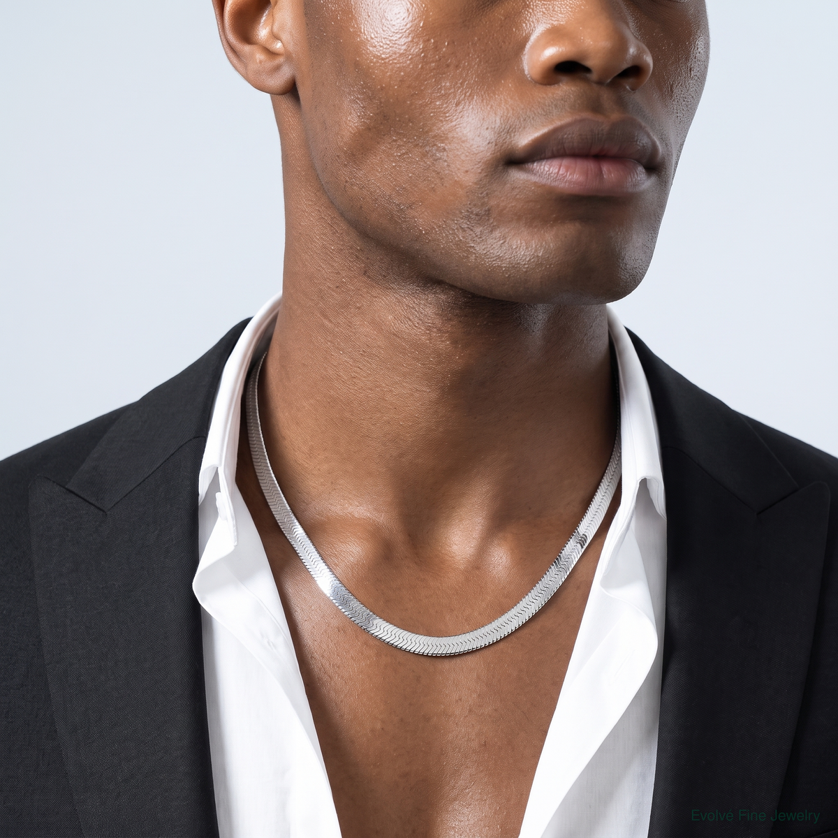Sterling Silver Rhodium-plated 8.75mm Magic Herringbone Chain - Model Shot