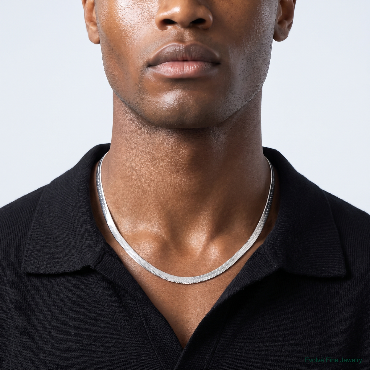 Sterling Silver Rhodium-plated 10.5mm Magic Herringbone Chain - Model Shot