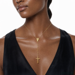 Sterling Silver Gold-plated Polished Bead Rosary 18 inch Necklace - Model Shot