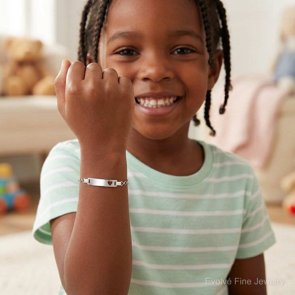 Sterling Silver Heart Baby ID Bracelet - Model Shot
