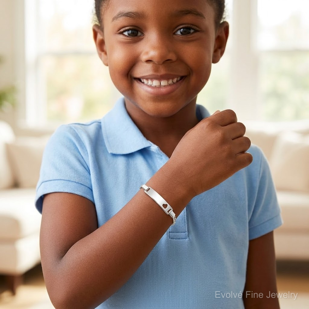 Sterling Silver Baby ID with Cut-out Heart Bracelet - Model Shot