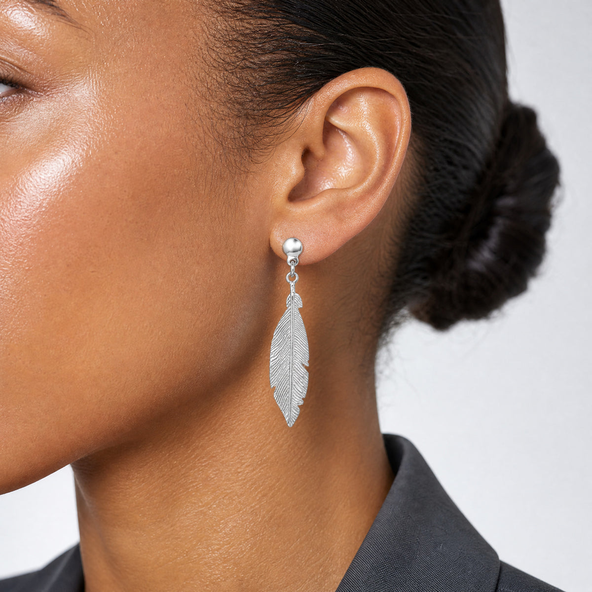 Leslie's Sterling Silver Rhodium-plated Leaf Post Dangle Earrings - Model Shot