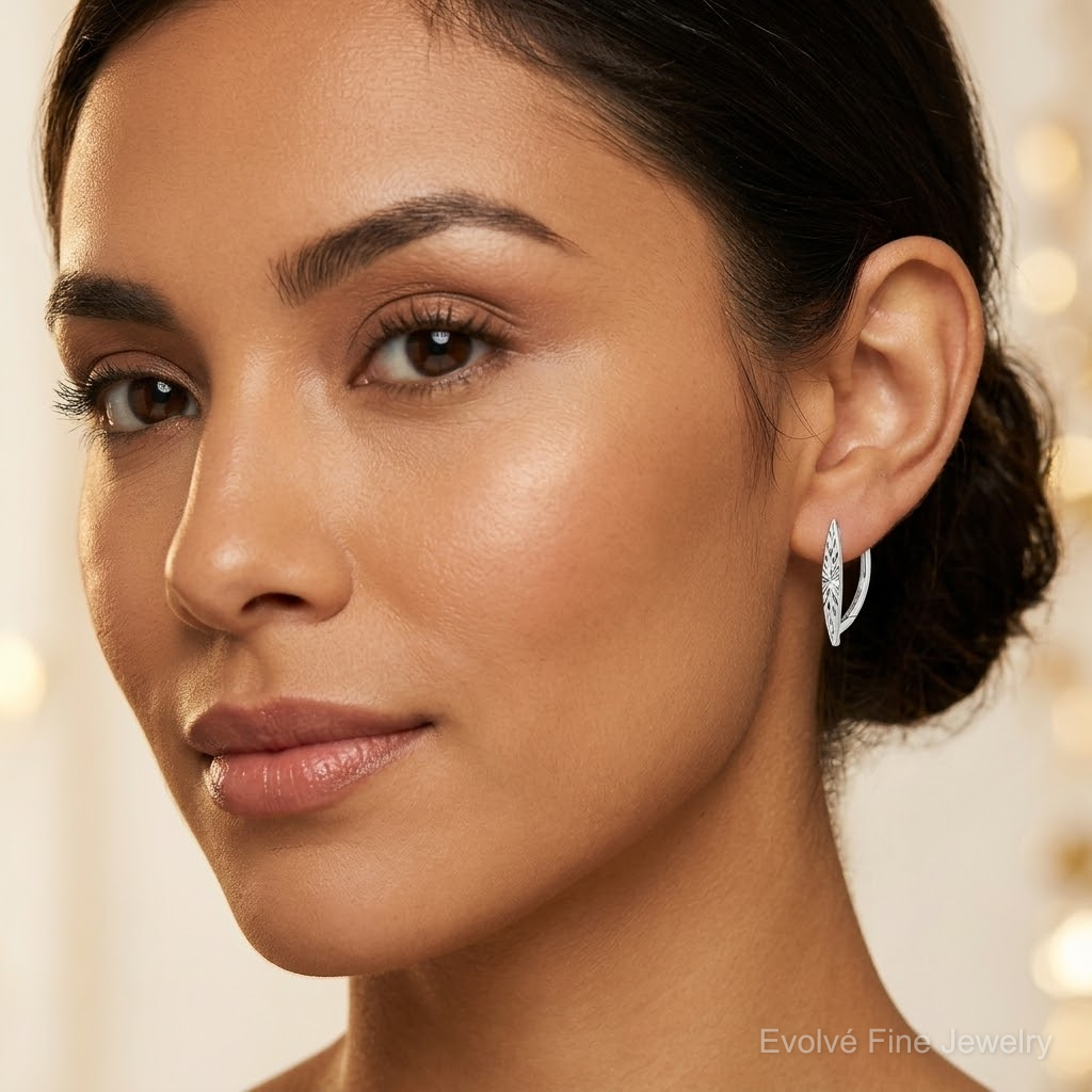Leslie's Sterling Silver Rhod-plated D/C Hoop Earrings - Model Shot