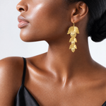 Leslie's Sterling Silver Gold-plated Etched Leaves Dangle Earrings - Model Shot