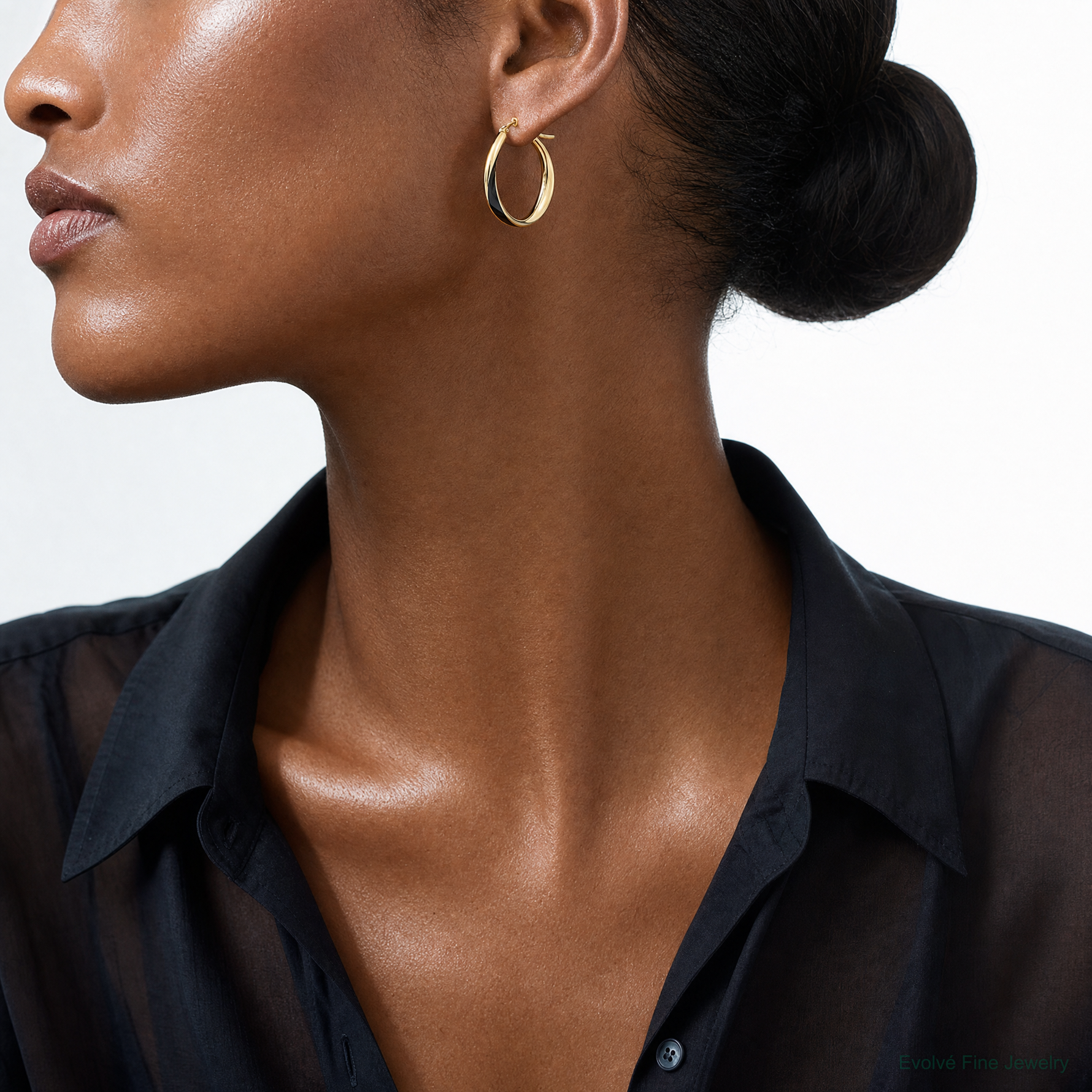 Leslie's Sterling Silver Gold-tone with Black Enamel Hoop Earrings - Model Shot