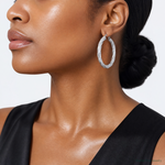 Leslie's Sterling Silver Rh-plated Polished and Textured Round Hoops - Model Shot