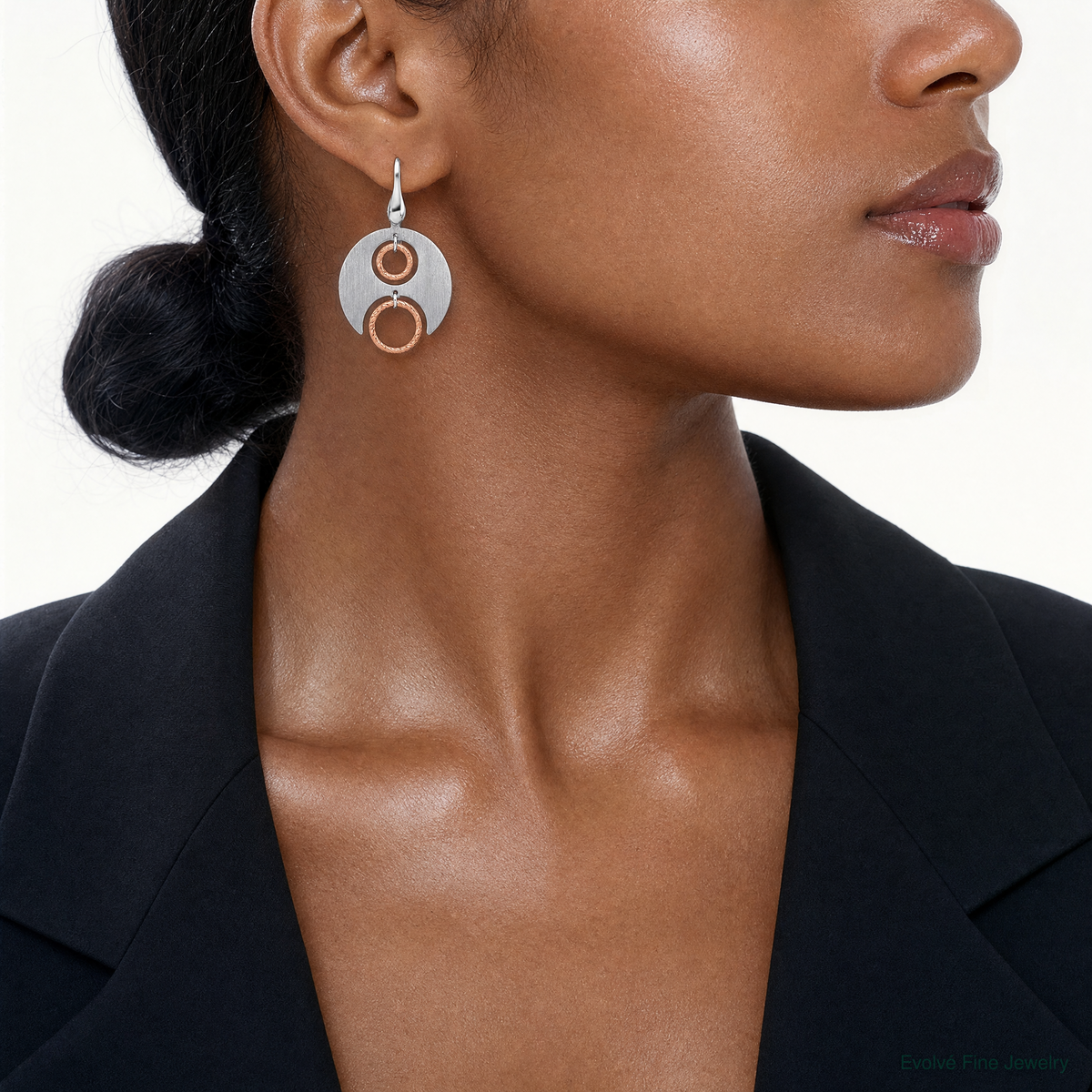 Leslie's SS Rhodium/Rose gold-plat Polished/Brushed Dangle Earrings - Model Shot