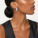 Leslie's Sterling Silver Rhodium-plate Scratch Finish J-hoop Earrings - Model Shot