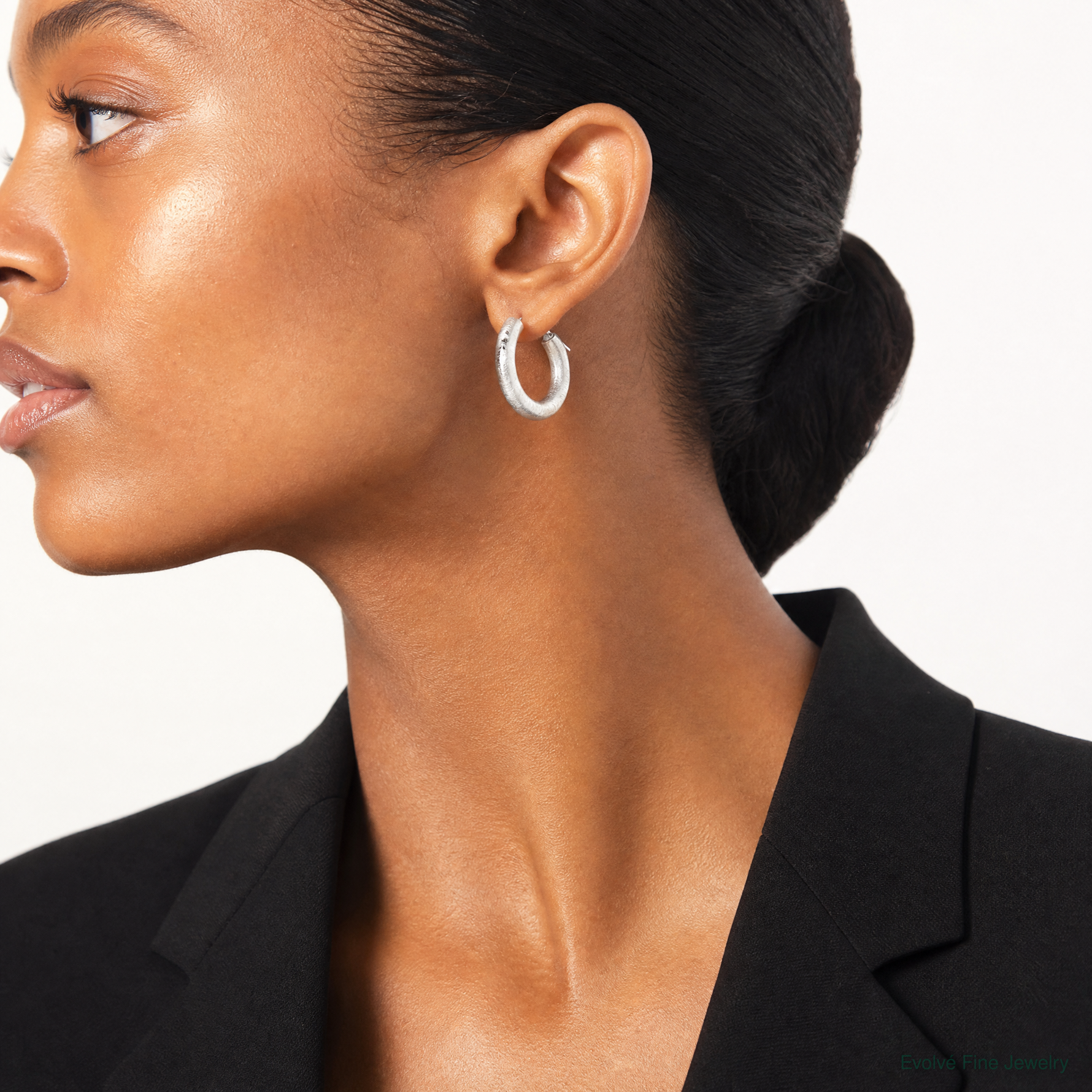 Leslie's Sterling Silver RH-plated Radiant Essence Hoop Earrings - Model Shot