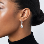 Leslie's SS RH-plat Polish/Brushed Teardrop Huggie Hoop Earrings - Model Shot