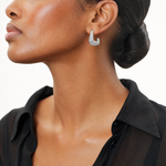 Leslie's Sterling Silver RH-plated Polished Grooved Post J-Hoop Earrings - Model Shot