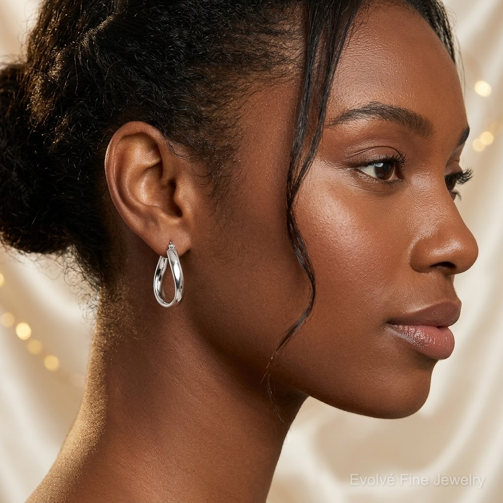 Leslie's Sterling Silver RH-plated Polished Twisted Hoop Earrings - Model Shot