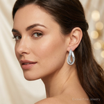 Leslie's Sterling Silver RH-plated Polished / Textured Fancy Hoop Earrings - Model Shot