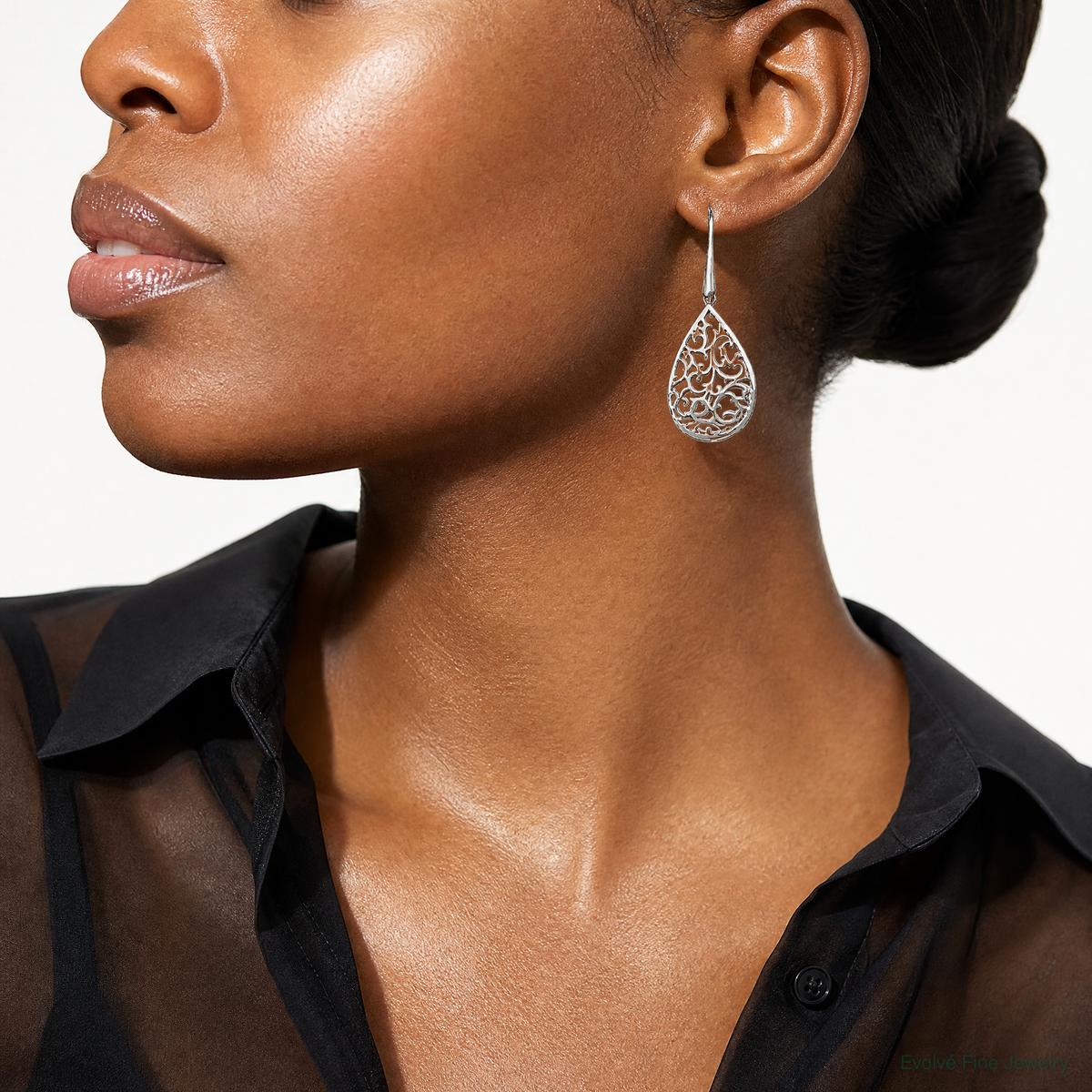 Leslie's Sterling Silver Rhod-pltd Polished Cut-out Teardrop Dangle Earring - Model Shot
