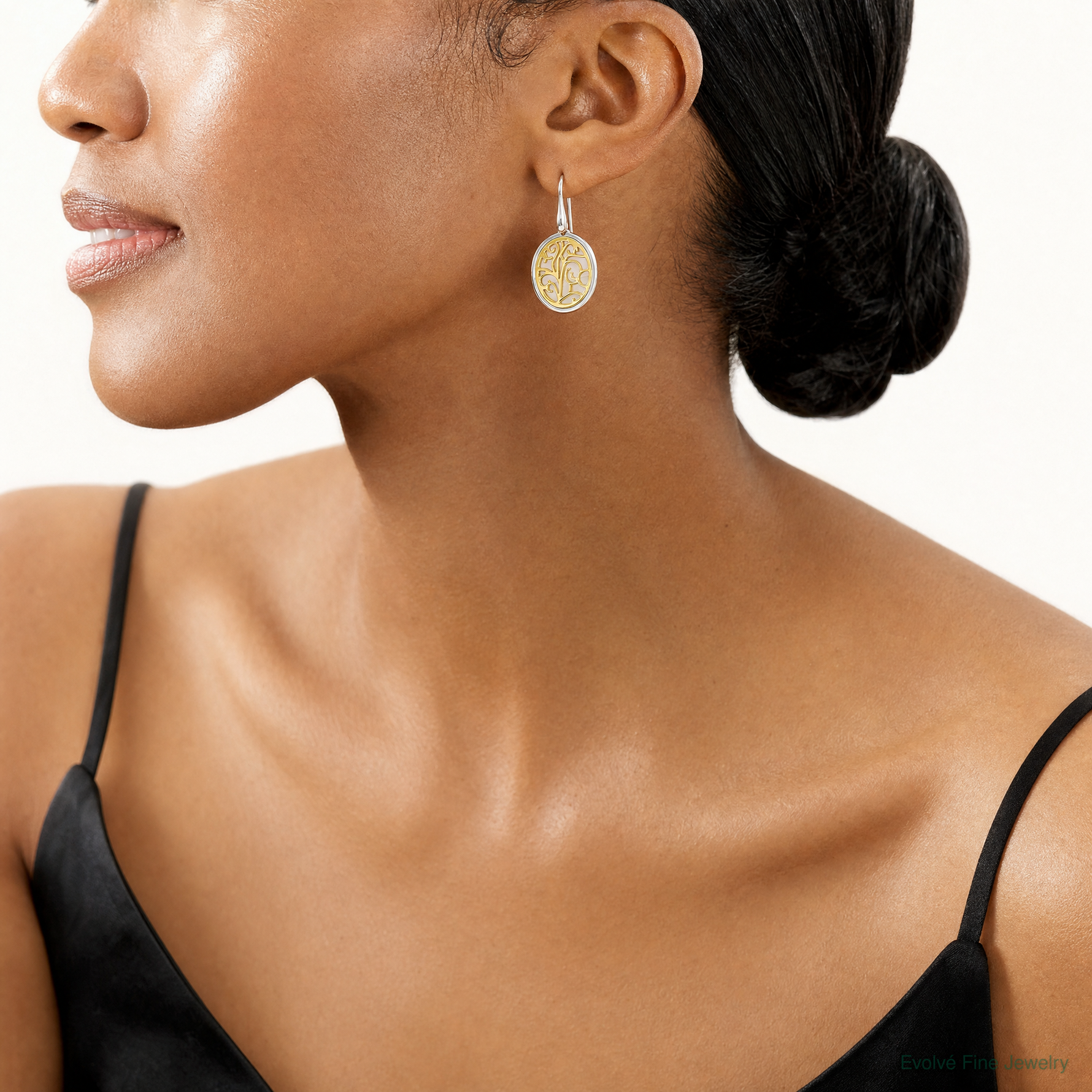 Leslie's Sterling Silver Gold-tone Mother of Pearl Dangle Earrings - Model Shot