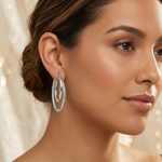Leslie's Sterling Silver RH-plated Polished D/C Oval Hoop Earrings - Model Shot