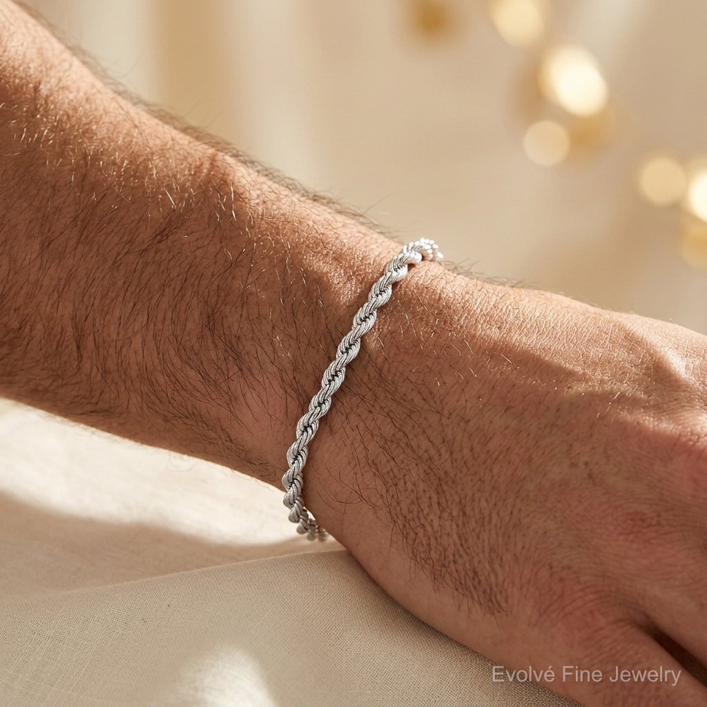Leslie's Sterling Silver Rhodium-plated Polished Fancy Rope Bracelet - Model Shot